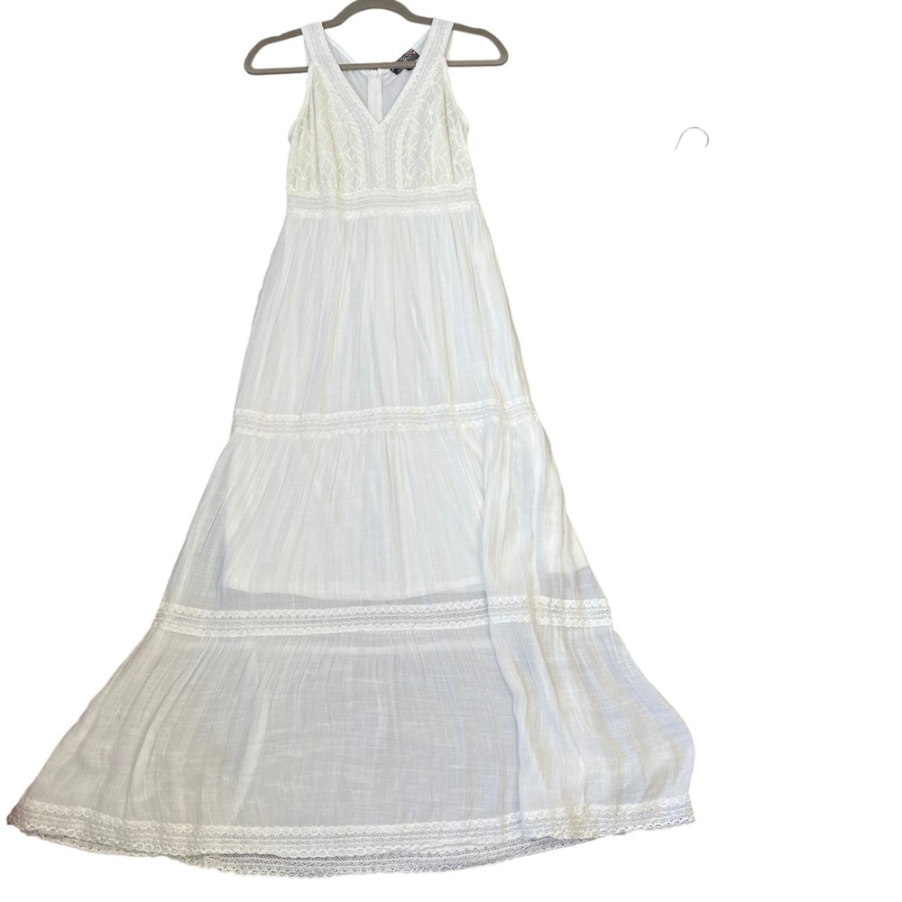 J Gee Dress Womens Sz Small White‎ Lace  Sleeveless Maxi Cottagecore Bridal Boho